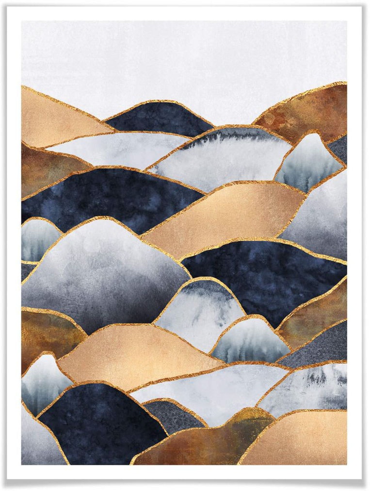 Wall-Art Poster »Gold Effekt Berge Goldene Hügel«, Berge, (1 St.) von Wall-Art