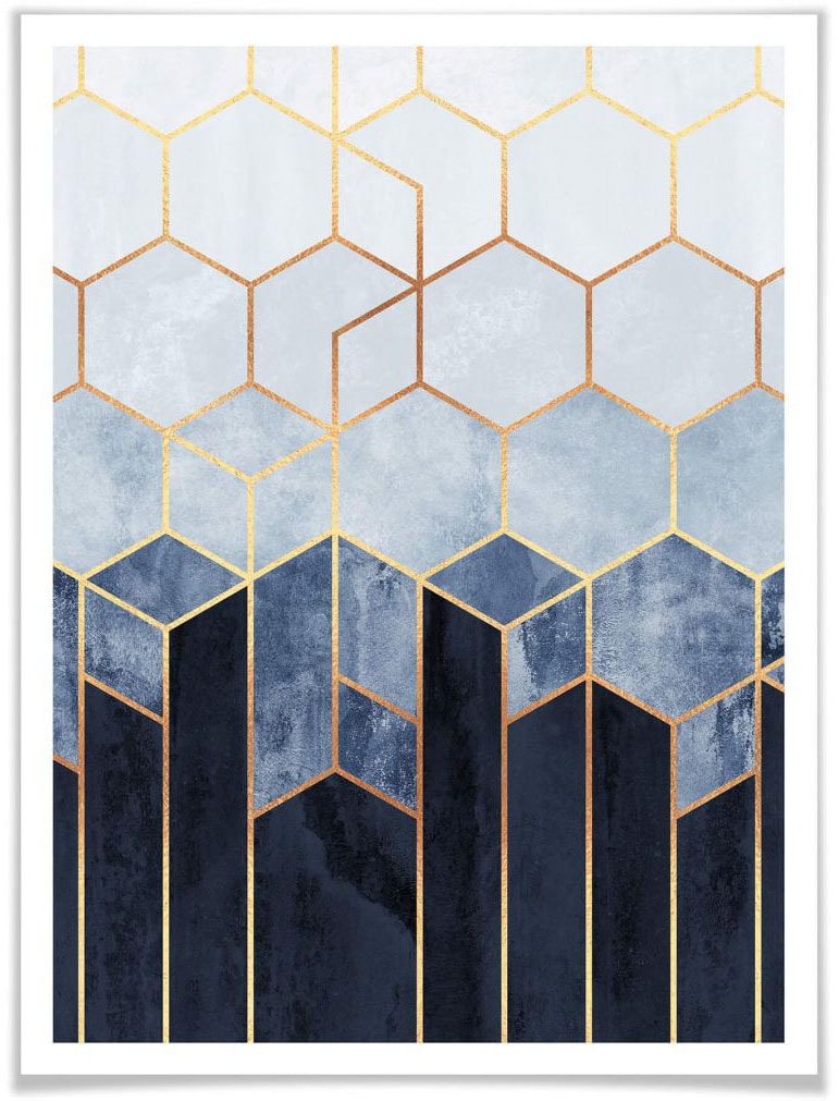 Wall-Art Poster »Hexagon Blau Weiss«, Schriftzug, (1 St.) von Wall-Art