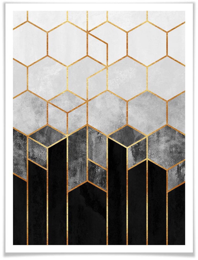 Wall-Art Poster »Hexagon Schwarz Grau«, Schriftzug, (1 St.) von Wall-Art