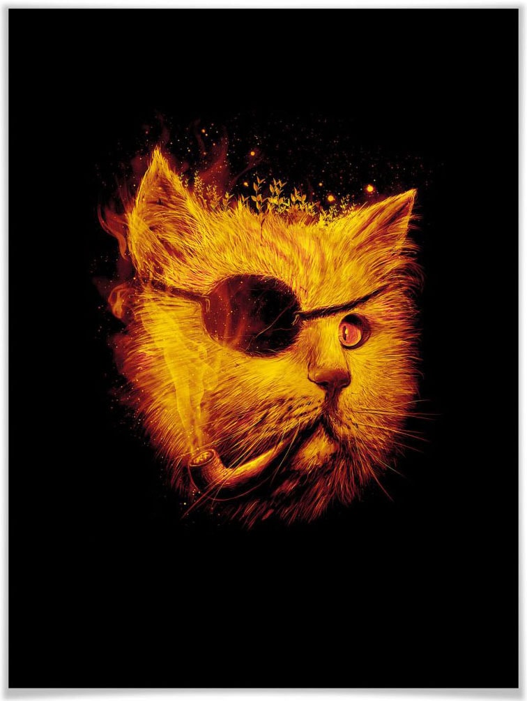 Wall-Art Poster »Katze Pirat Kater Dedektiv Schwarz«, Tiere, (1 St.) von Wall-Art