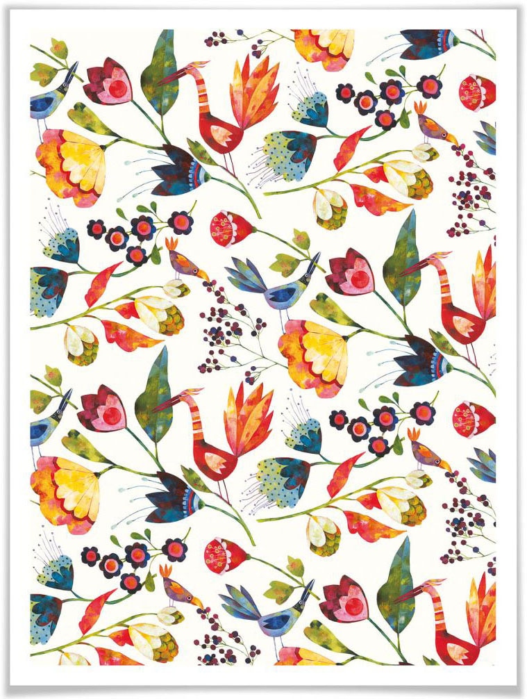 Wall-Art Poster »Märchen Wandbilder Blumen und Vögel«, Vögel, (1 St.), Poster ohne Bilderrahmen von Wall-Art