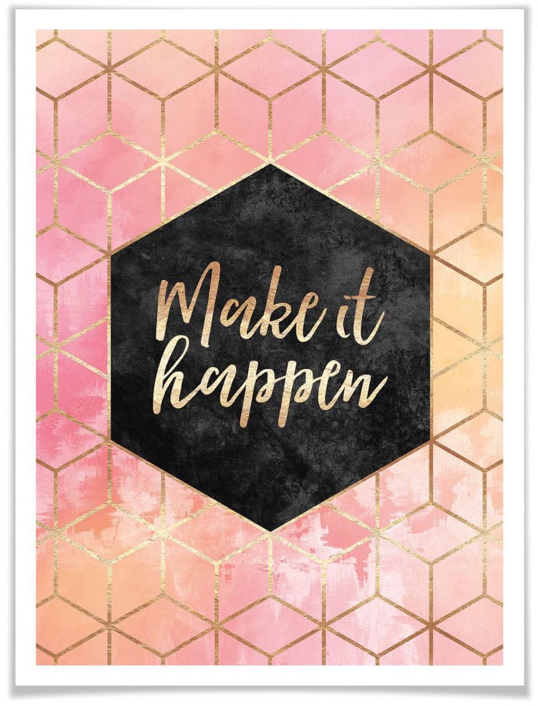 Wall-Art Poster »Make it Happen Gold«, Schriftzug, (1 St.) von Wall-Art