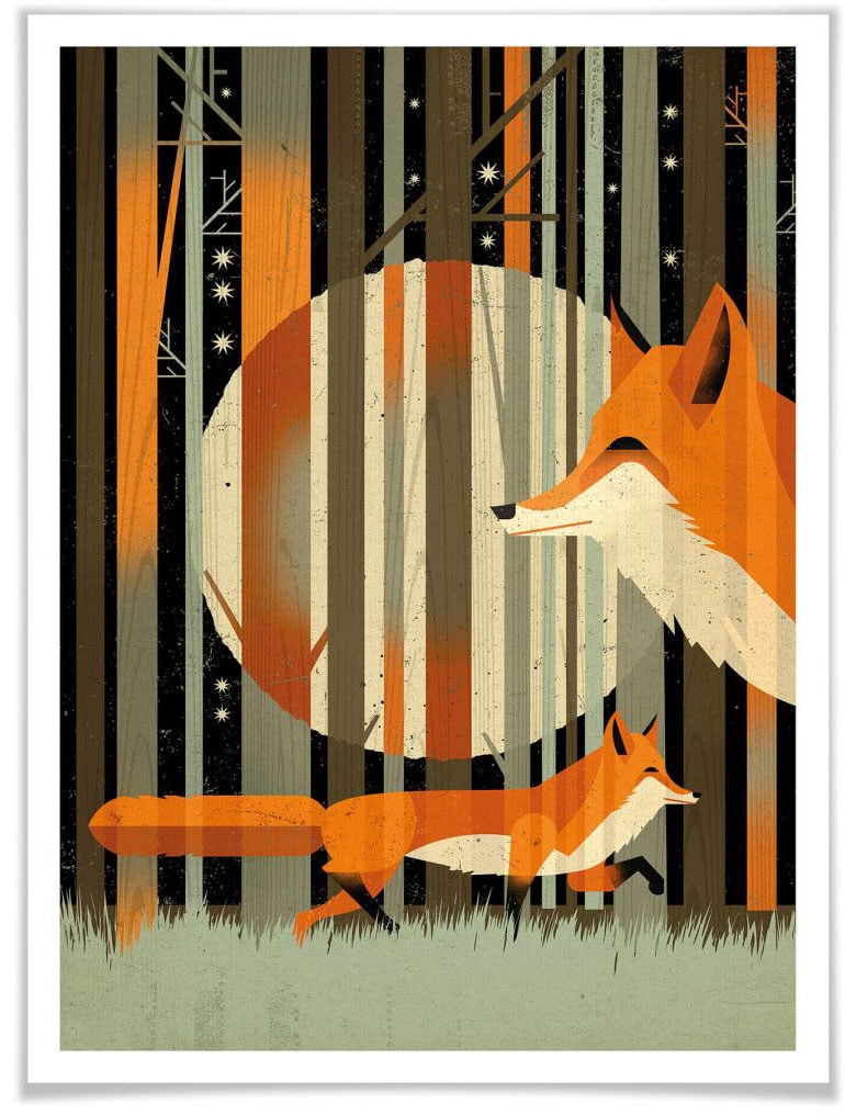 Wall-Art Poster »Midnight Foxes«, Schriftzug, (1 St.) von Wall-Art