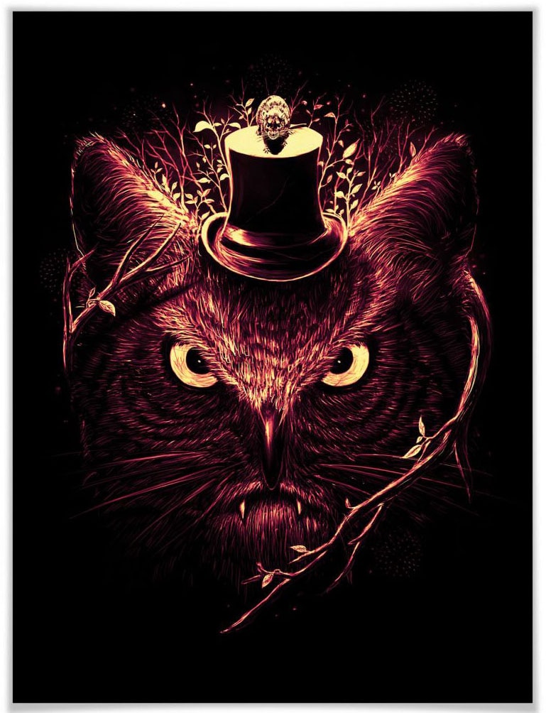 Wall-Art Poster »Nicebleed Meowl Katze Eule Magie«, Tiere, (1 St.), Poster, Wandbild, Bild, Wandposter von Wall-Art