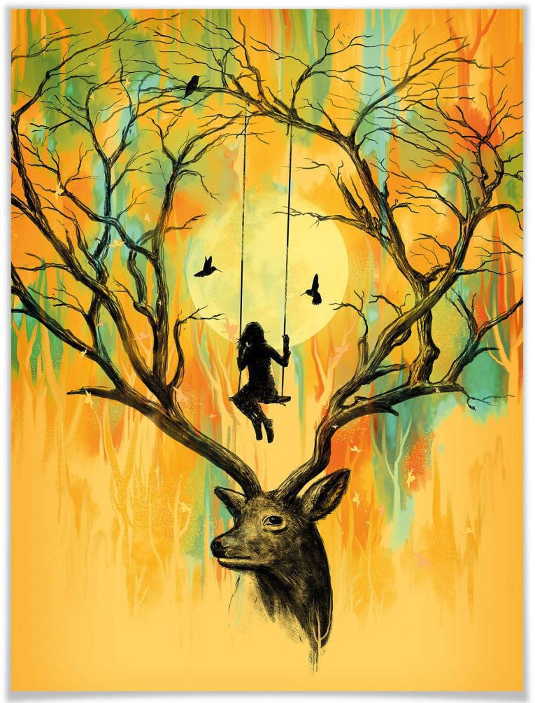 Wall-Art Poster »Orange Hirsch Geweih Schaukel«, Tiere, (1 St.) von Wall-Art