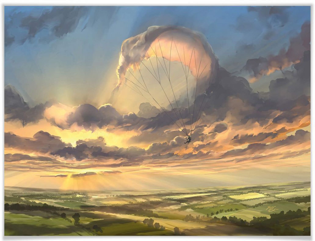 Wall-Art Poster »Surrealismus Bild Wolkenflug«, Schriftzug, (1 St.) von Wall-Art