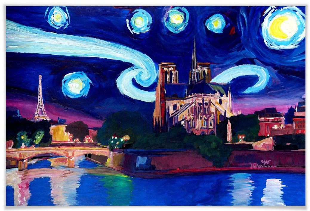 Wall-Art Poster »Van Gogh Stil Stadt Paris bei Nacht«, Stadt, (1 St.) von Wall-Art