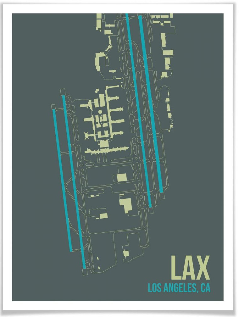 Wall-Art Poster »Wandbild LAX Grundriss Los Angeles«, Grundriss, (1 St.) von Wall-Art