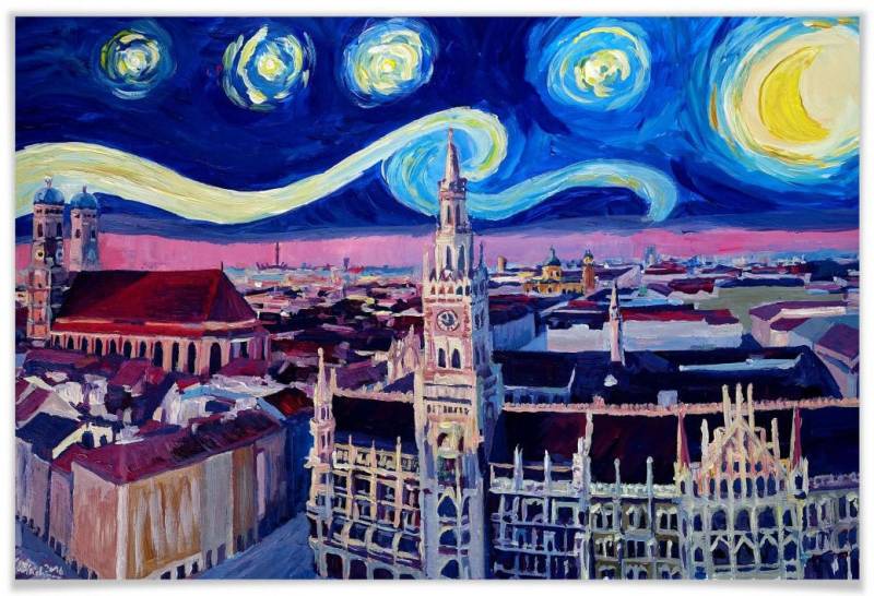 Wall-Art Poster »van Gogh Stil München bei Nacht«, Stadt, (1 St.) von Wall-Art