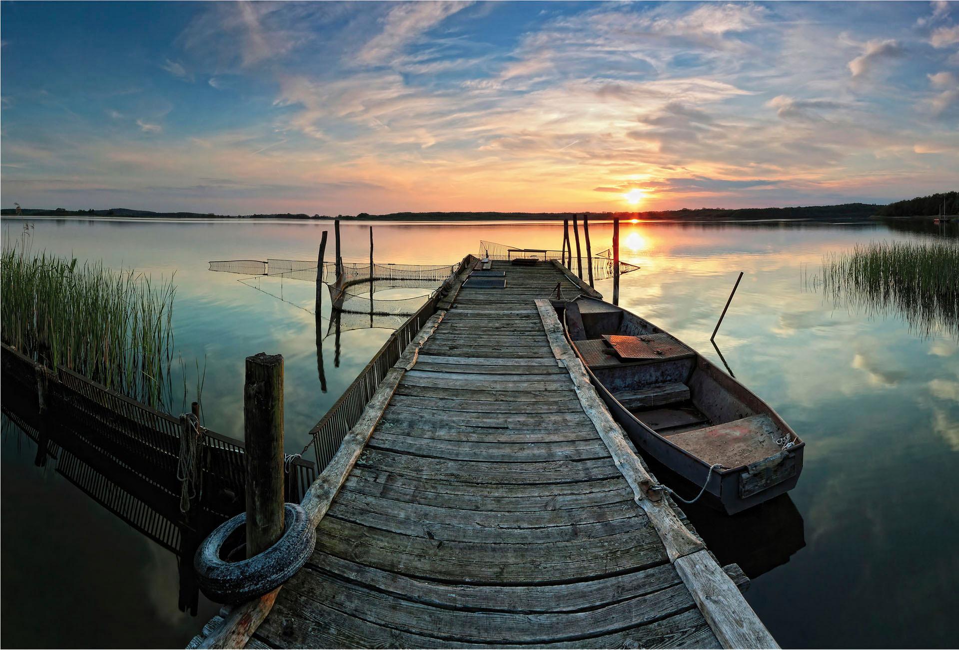 Wall-Art Vliestapete »Sunset at the lake Sonnenuntergang« von Wall-Art