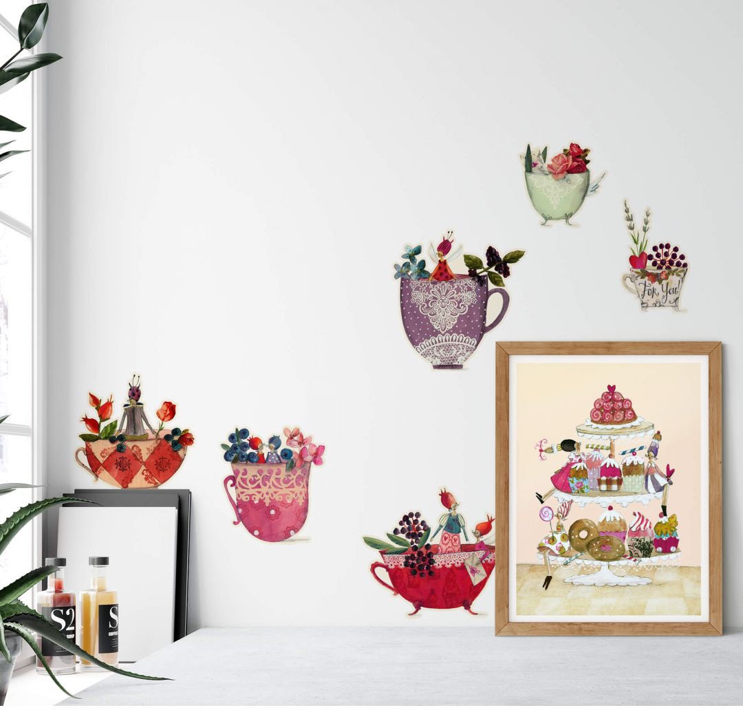 Wall-Art Wandtattoo »Bunte Blumen Fee Tassen«, (1 St.) von Wall-Art