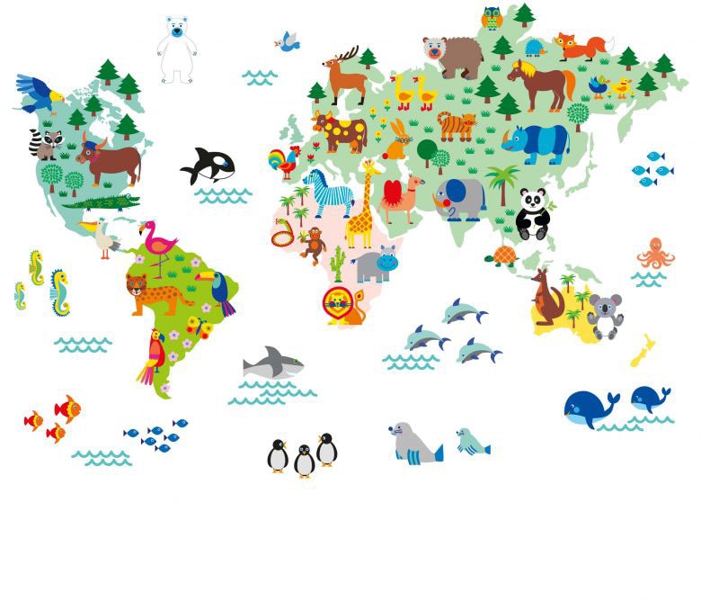 Wall-Art Wandtattoo »Kinder Tierwelt Weltkarte bunt«, (1 St.) von Wall-Art