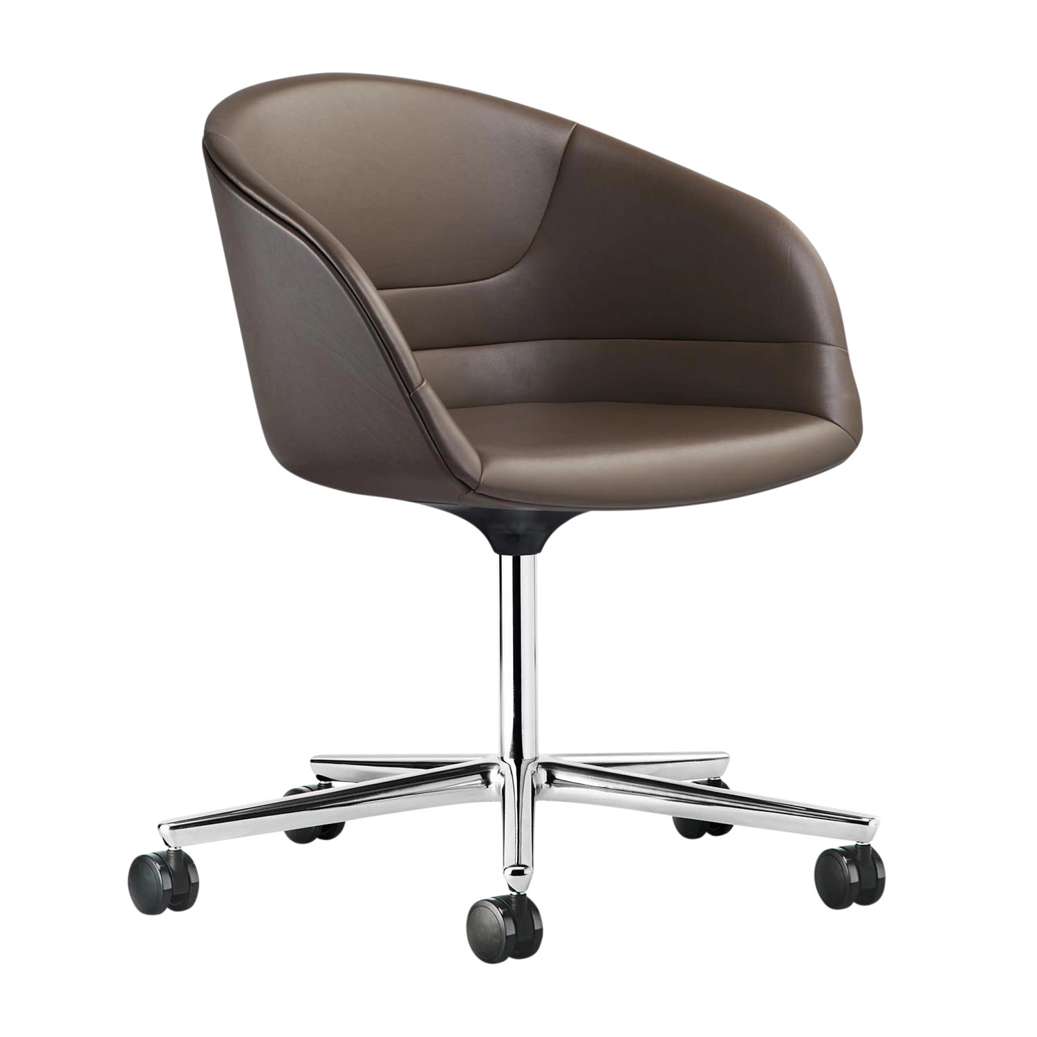 Kyo Konferenz Bürodrehstuhl, Bezug leder select blau 1301, Aussenschale greige matt, Untergestell matt-pulverbeschichtet bronze, Rollen weiche für ... von Walter Knoll