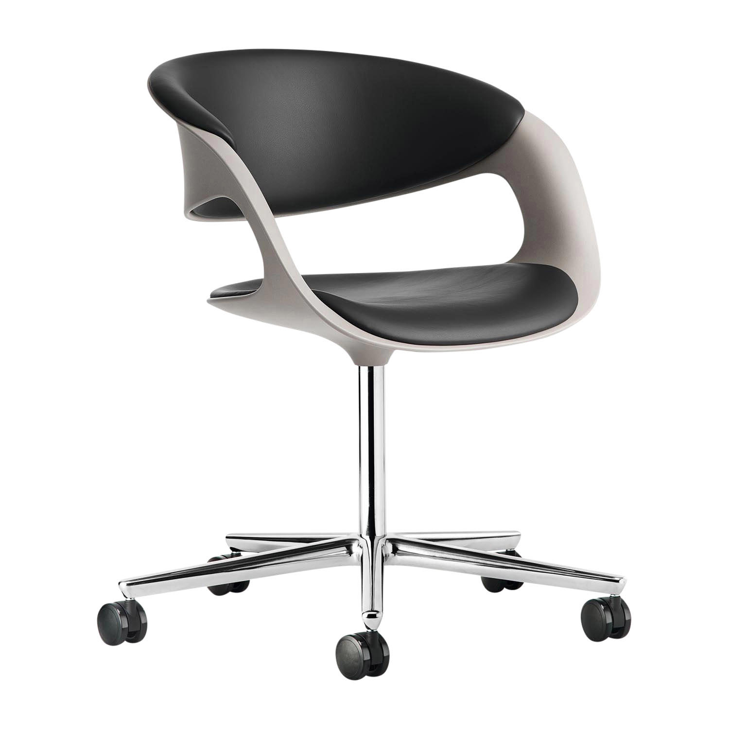 Lox Bürodrehstuhl, Rückenpad leder select blau 1301, Bezug leder select brown 1356, Aussenschale greige matt, Untergestell hochglanz poliert, Rolle... von Walter Knoll