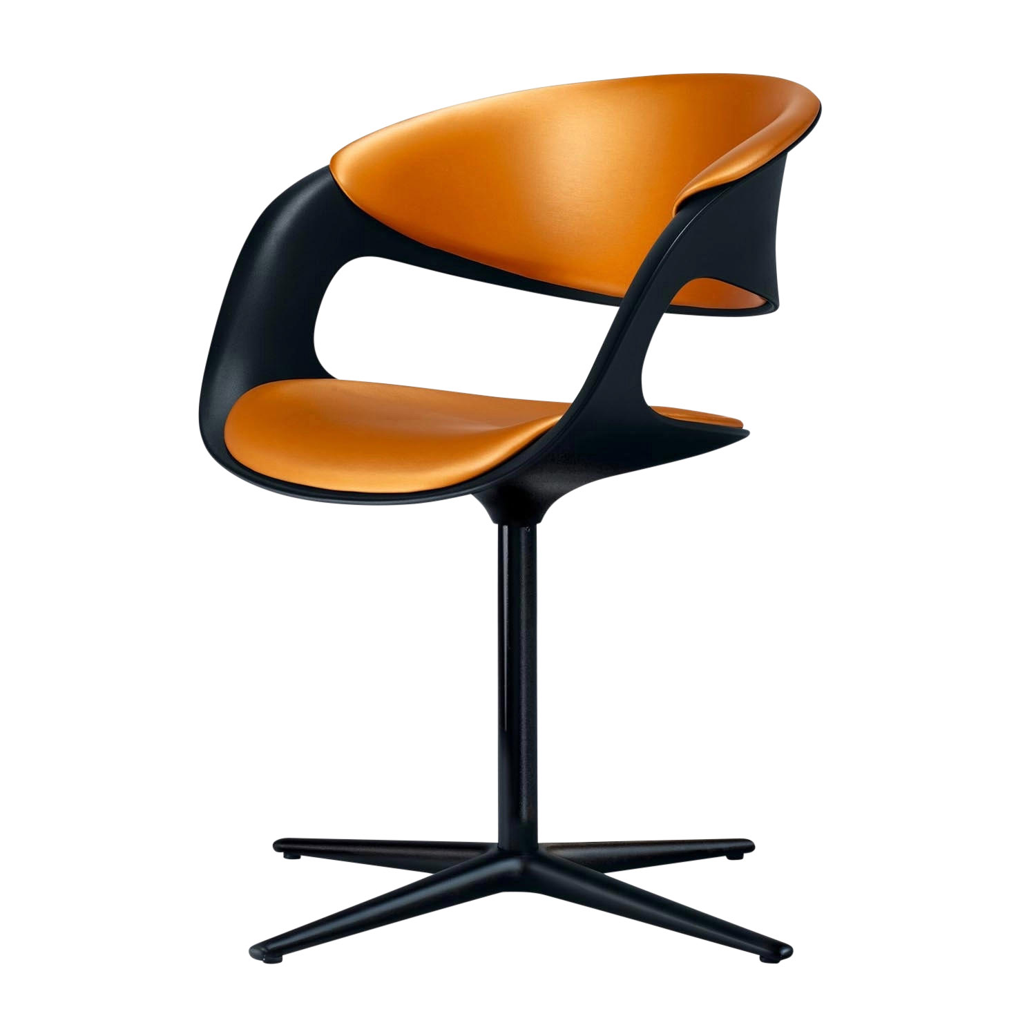 Lox Konferenzstuhl, Rückenpad leder select shell 1355, Bezug leder select brown 1356, Aussenschale schwarz matt, Untergestell matt-pulverbeschichte... von Walter Knoll