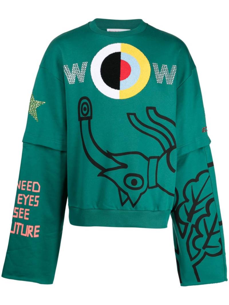 Walter Van Beirendonck Target-appliqué cotton sweatshirt - Green von Walter Van Beirendonck