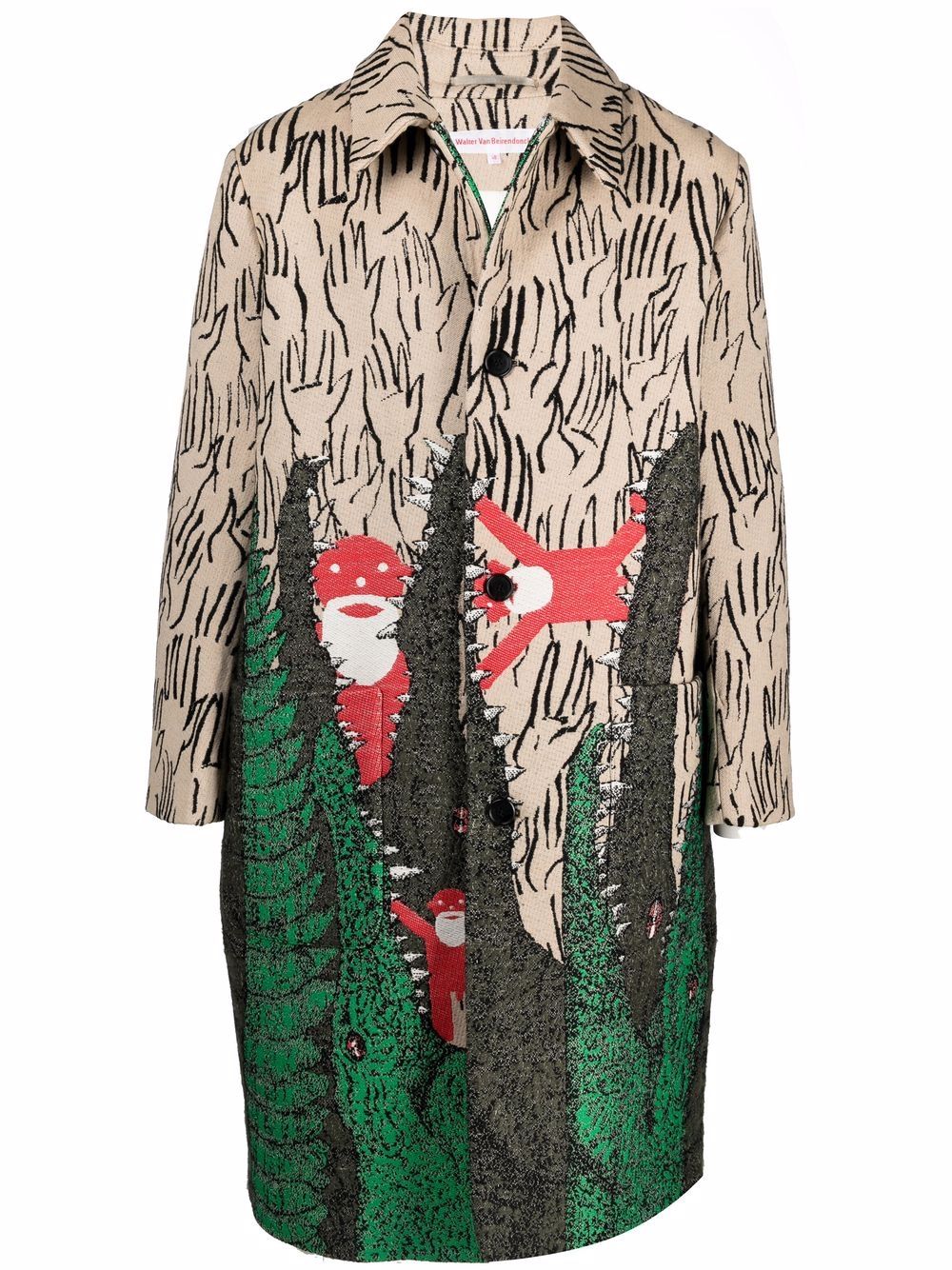 Walter Van Beirendonck graphic-jacquard single-breasted coat - Neutrals von Walter Van Beirendonck