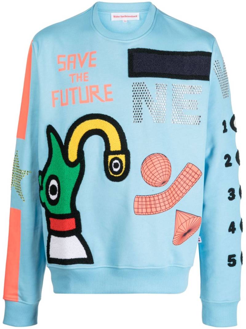 Walter Van Beirendonck logo-appliqué cotton sweatshirt - Blue von Walter Van Beirendonck