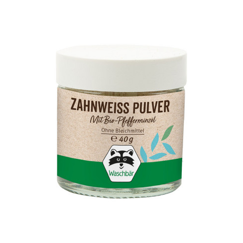 Zahnweiss Pulver mit Bio-Pfefferminzöl 40 g von Waschbär