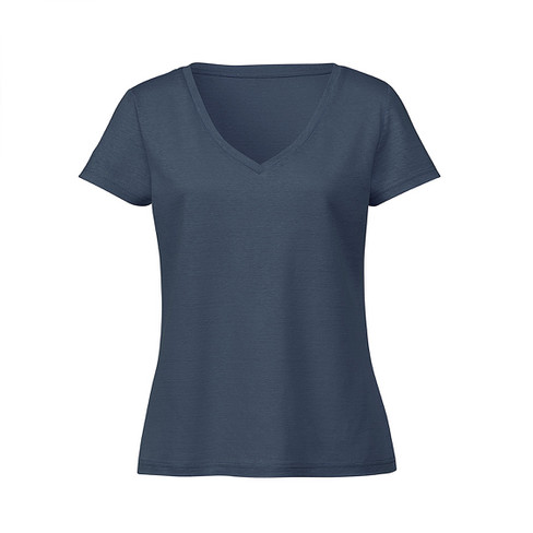 T-Shirt mit V-Ausschnitt aus Leinenjersey, nachtblau 40 von Waschbär