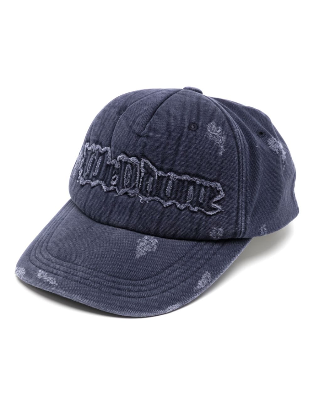 We11done logo-appliqué distressed baseball cap - Blue von We11done