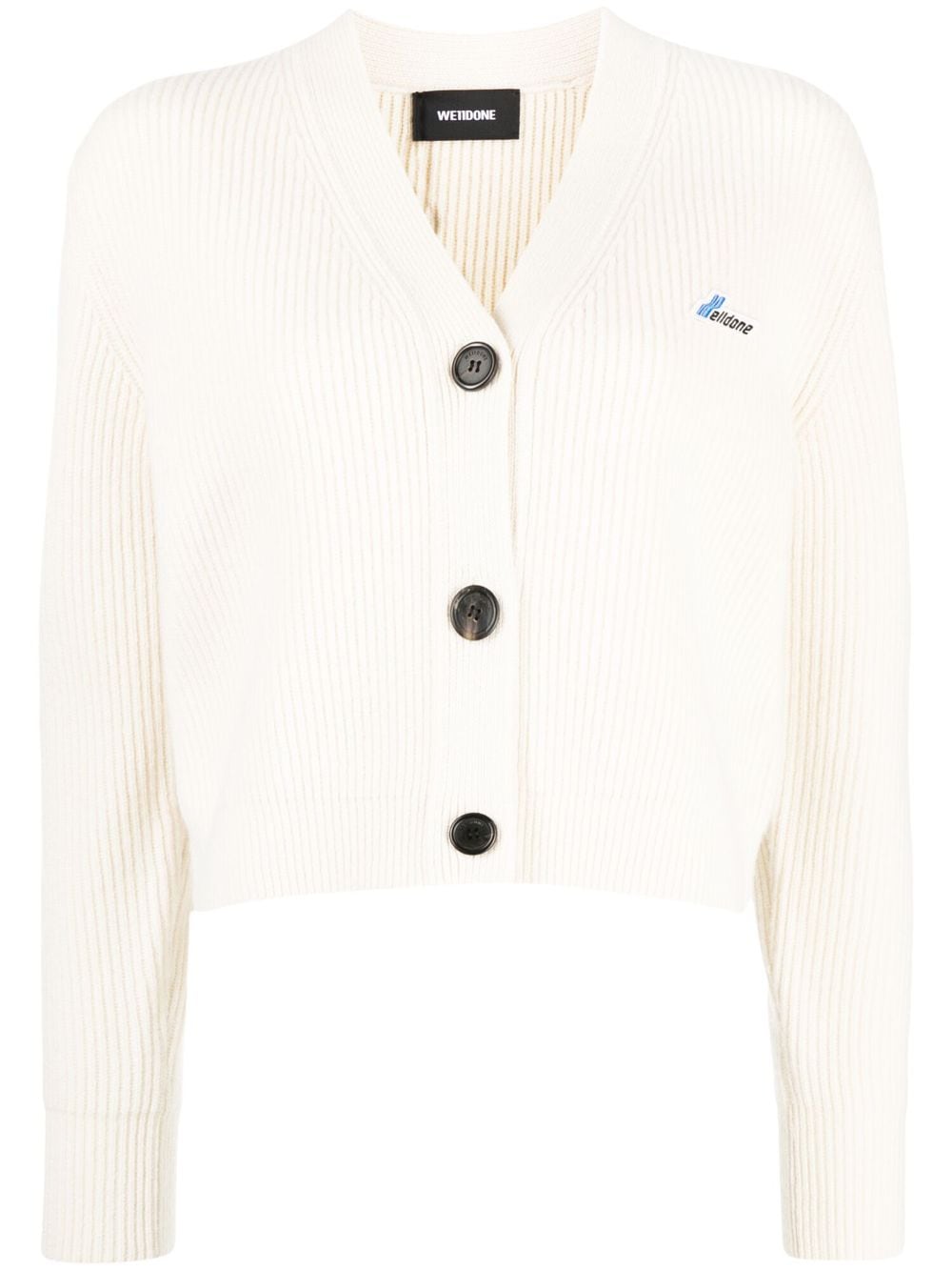 We11done logo-patch ribbed-knit cardigan - White von We11done