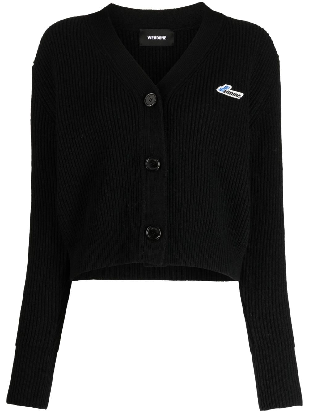 We11done logo-patch ribbed-knit wool cardigan - Black von We11done