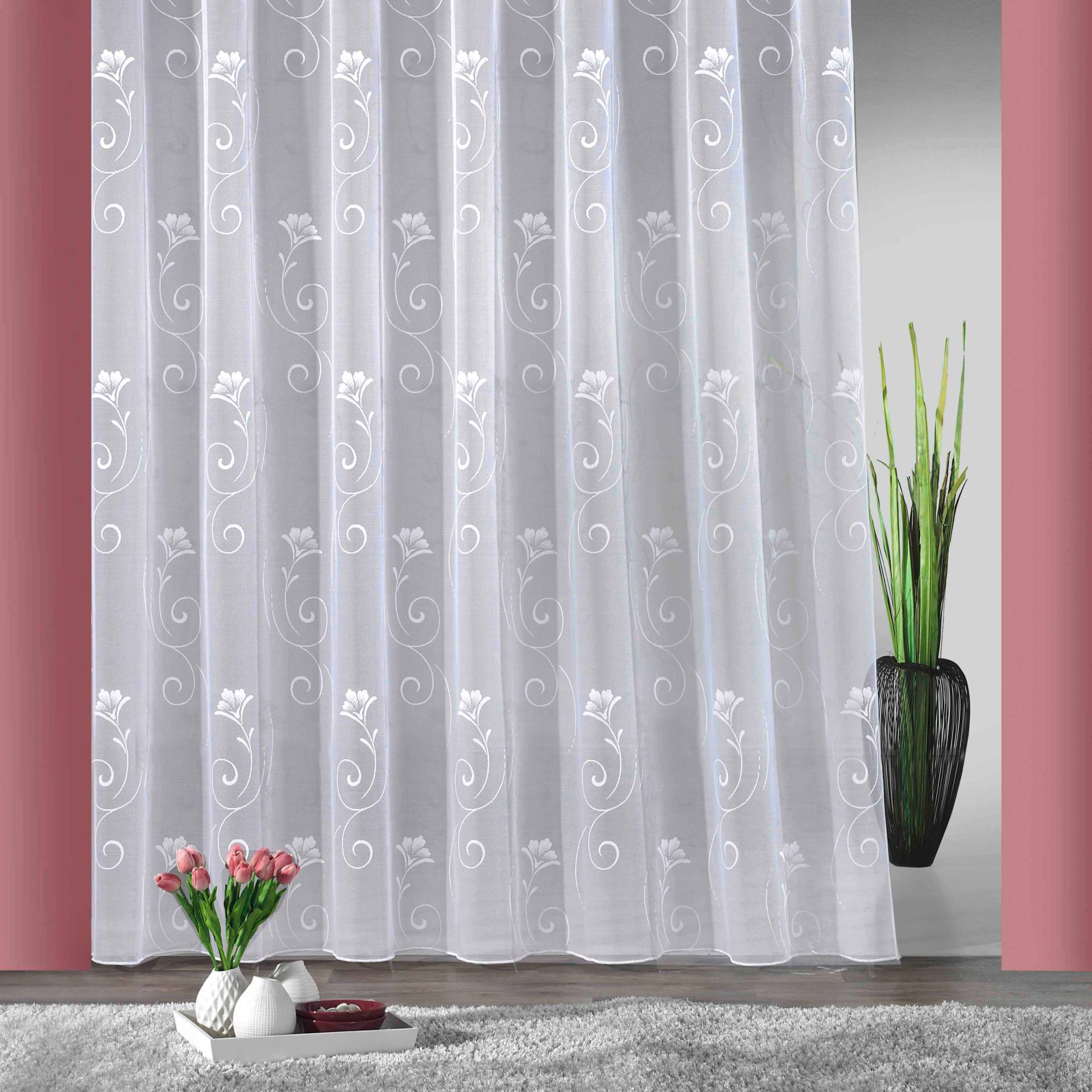 Weckbrodt Gardine »Lilly«, (1 St.), Jacquard, strukturiert, Allover,Motiv,floral,Bleiband, nach Mass, Store von Weckbrodt