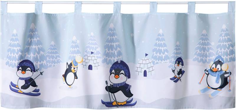 Weckbrodt Scheibengardine »Comic-Pinguine«, (1 St.), Microsatin, blickdicht, bedruckt, HxB 45x120cm, Gardine, Store von Weckbrodt