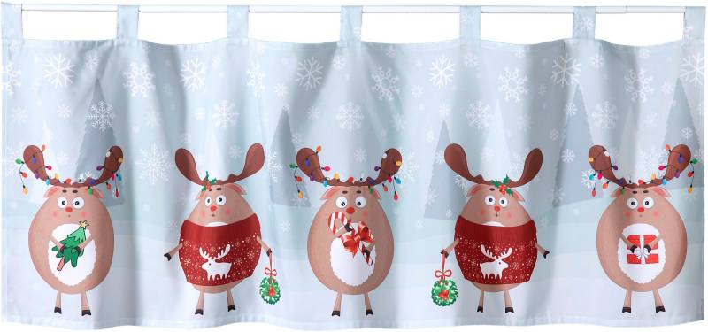 Weckbrodt Scheibengardine »Comic-Rentiere«, (1 St.), Microsatin, blickdicht, bedruckt, HxB 45x120cm, Gardine, Store von Weckbrodt