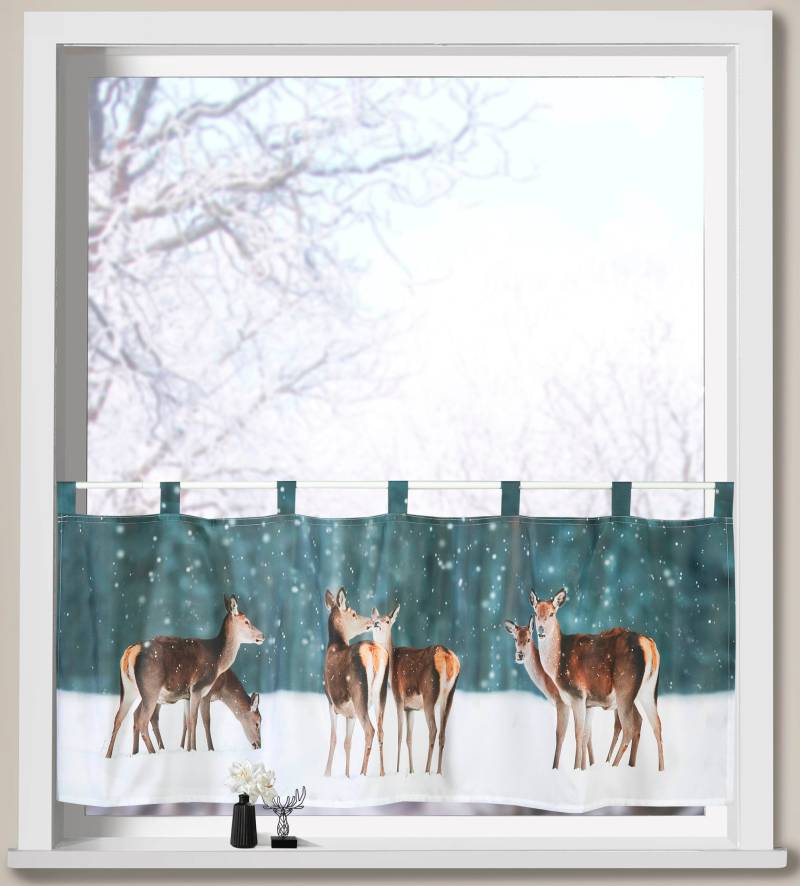 Weckbrodt Scheibengardine »Hirsche im Schnee«, (1 St.), Bistro, Microsatin, Winter, blickdicht, HxB 45x120 cm, Gardine, Store von Weckbrodt