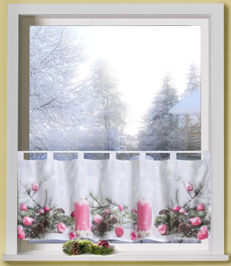 Weckbrodt Scheibengardine »Rosa Kerzen«, (1 St.), Bistro, Microsatin, Weihnachten, HxB 45x120cm, Gardine, Store von Weckbrodt