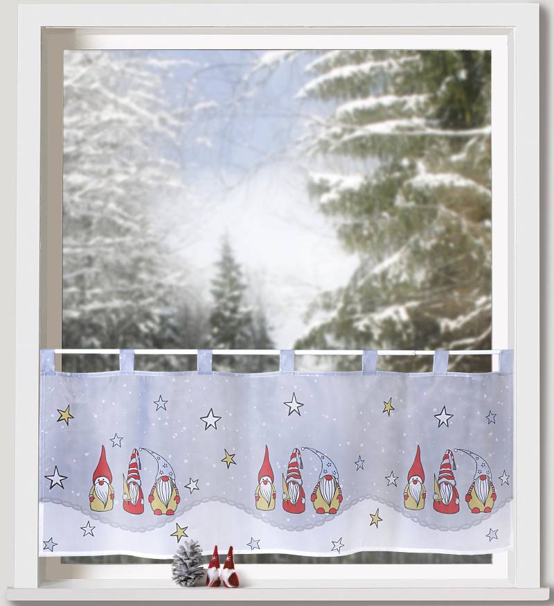 Weckbrodt Scheibengardine »Wichtel mit Sternen«, (1 St.), Bistro, Microsatin, Weihnachten, HxB 45x120cm, Gardine, Store von Weckbrodt