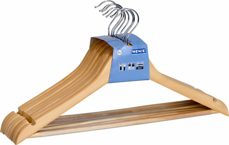 WENKO Kleiderbügel »Modell Eco«, (24 tlg.), für Garderobe & Kleiderschrank, mit Hosensteg & Rockeinkerbung, Holz von Wenko