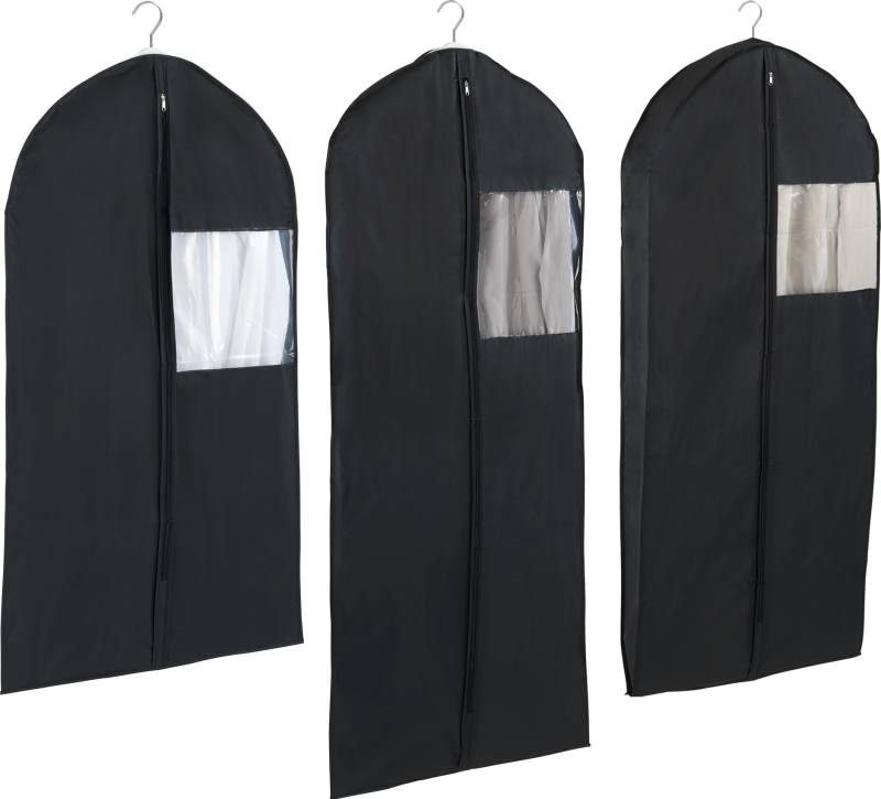 WENKO Kleidersack »Modell Deep Black«, (Set, 3 St.), Kleiderhülle mit Sichtfenster & Reissverschluss, abwaschbar, 3 Grössen von Wenko