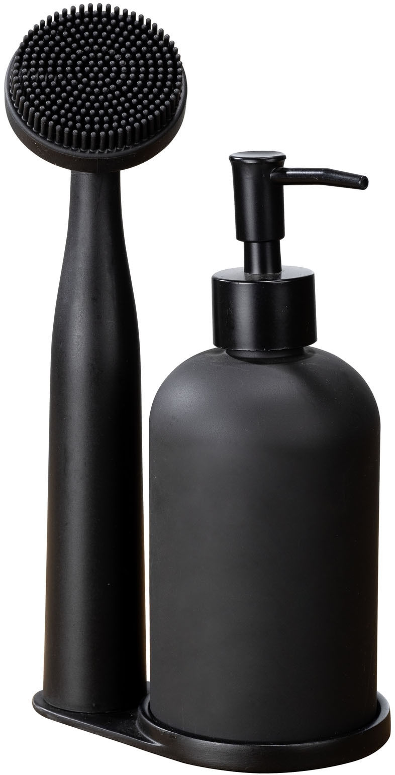 WENKO Spülmittelspender »Modell Piedo«, (Set, 3 tlg.), Spül-Set, inkl. Spülbürste mit Halterung, Glas/Polyresin von Wenko
