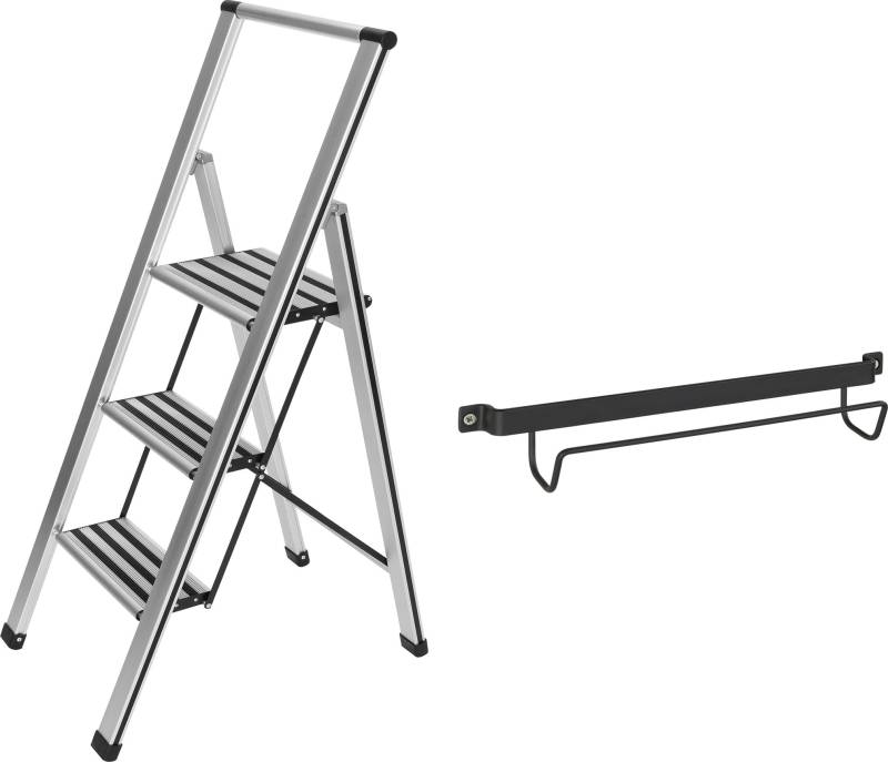 WENKO Trittleiter »Modell Alu-Design«, (2 St.), stabile Klapptritt Leiter, rutschsicher, bis 150 kg, mit Leiternhalter von Wenko