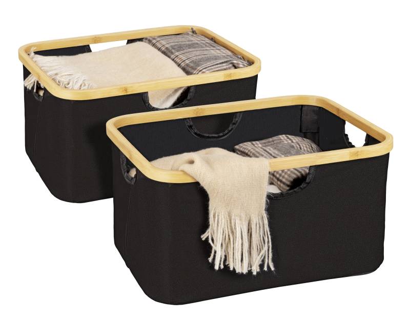 WENKO Wäschekorb »Modell Ecori«, (Set, 2 St.), Aufbewahrungskörbe, recyceltes Polyester mit Bambusrahmen von Wenko