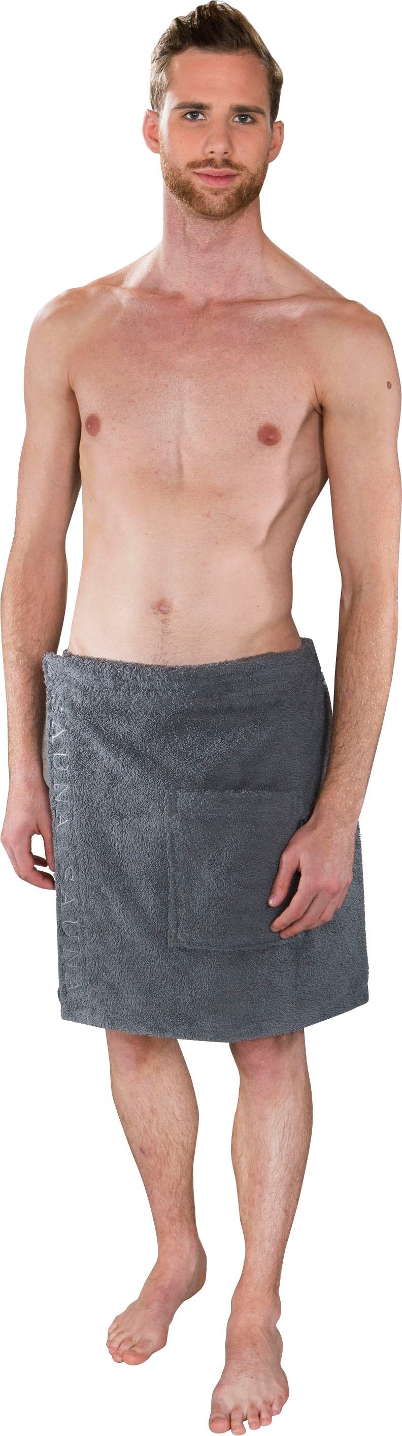 Wewo fashion Kilt »9535, ideal für Sauna & Spa«, (1 St.), Saunakilt für Herren, Klettverschluss, aufgesetzte Tasche & Bestickung von Wewo fashion