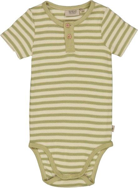 Baby Body Kurzarm Green Stripe Unisex Grün 62 von Wheat