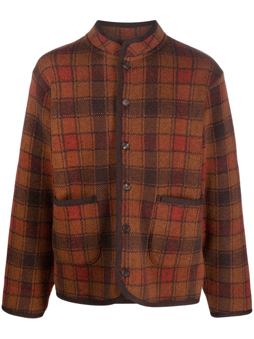 White Mountaineering checked band-collar cardi-coat - Brown von White Mountaineering