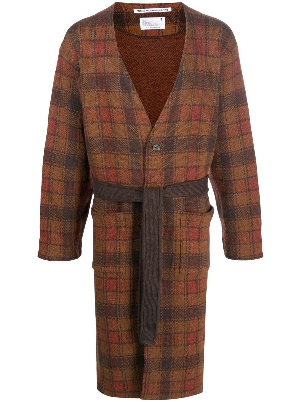 White Mountaineering checked tie-waist cardigan - Brown von White Mountaineering