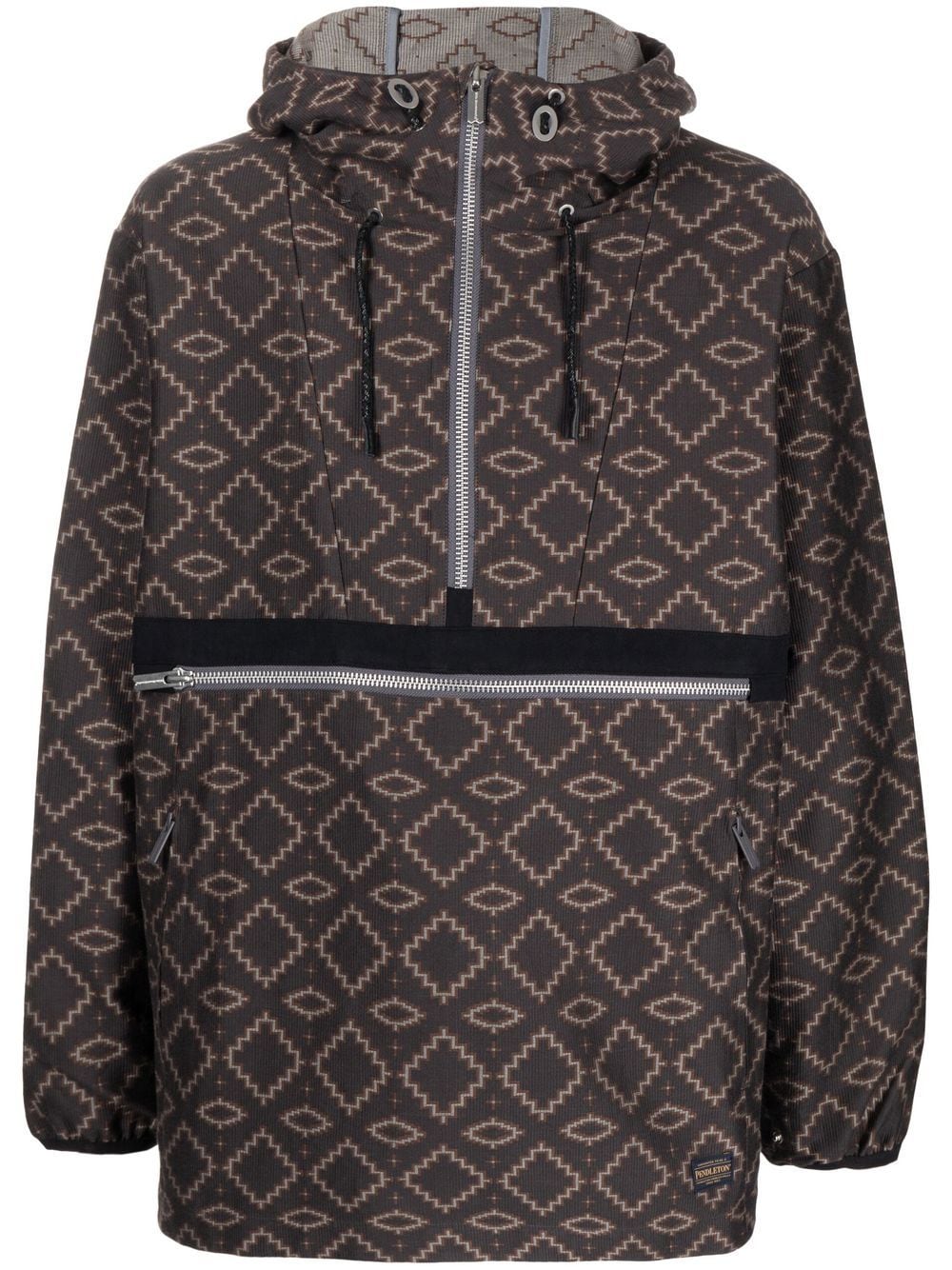 White Mountaineering geometric pattern half-zipped jacket - Brown von White Mountaineering