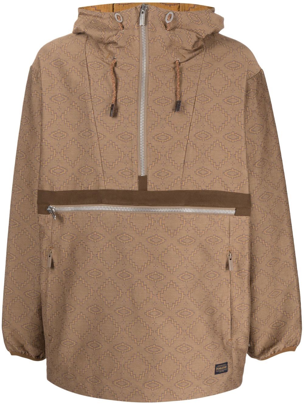 White Mountaineering geometric pattern half-zipped jacket - Brown von White Mountaineering