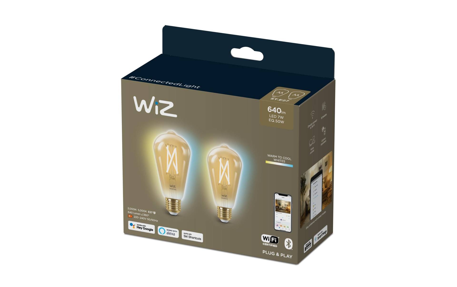 WiZ LED-Leuchtmittel »7W (50W) E27 ST64 Filament Amber Doppelpack«, E27, Kaltweiss von WiZ