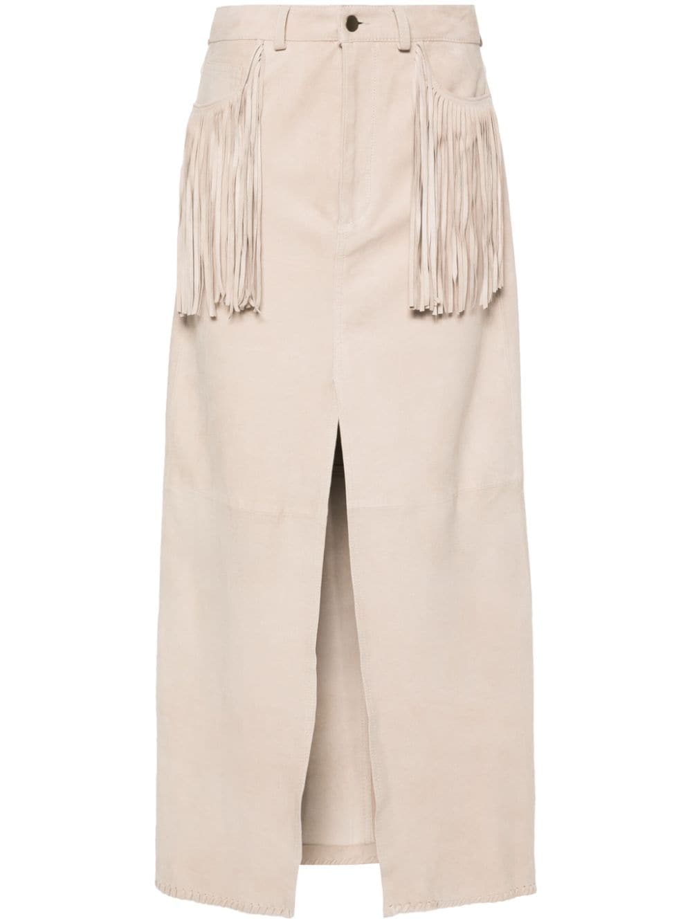 Wild Cashmere fringed suede midi skirt - Neutrals von Wild Cashmere