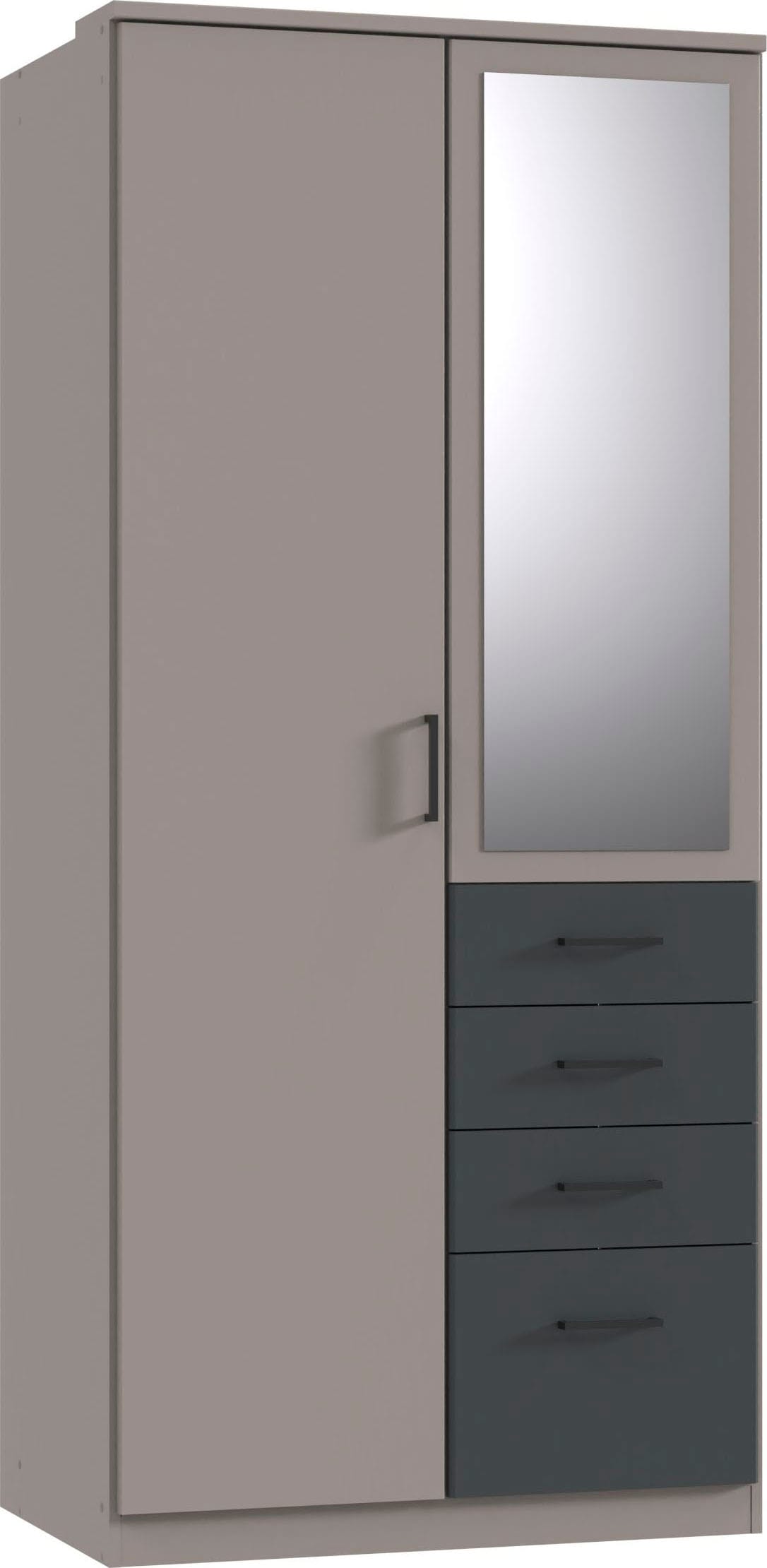Wimex Kleiderschrank »Cottbus, in weiss oder grau modern kombiniert mit graphitfb.Schubladen«, (in 3 Grössen, schwarze Griffe, Made in Germany), mit 4 Schubladen, wahlweise mit oder ohne Spiegel von Wimex