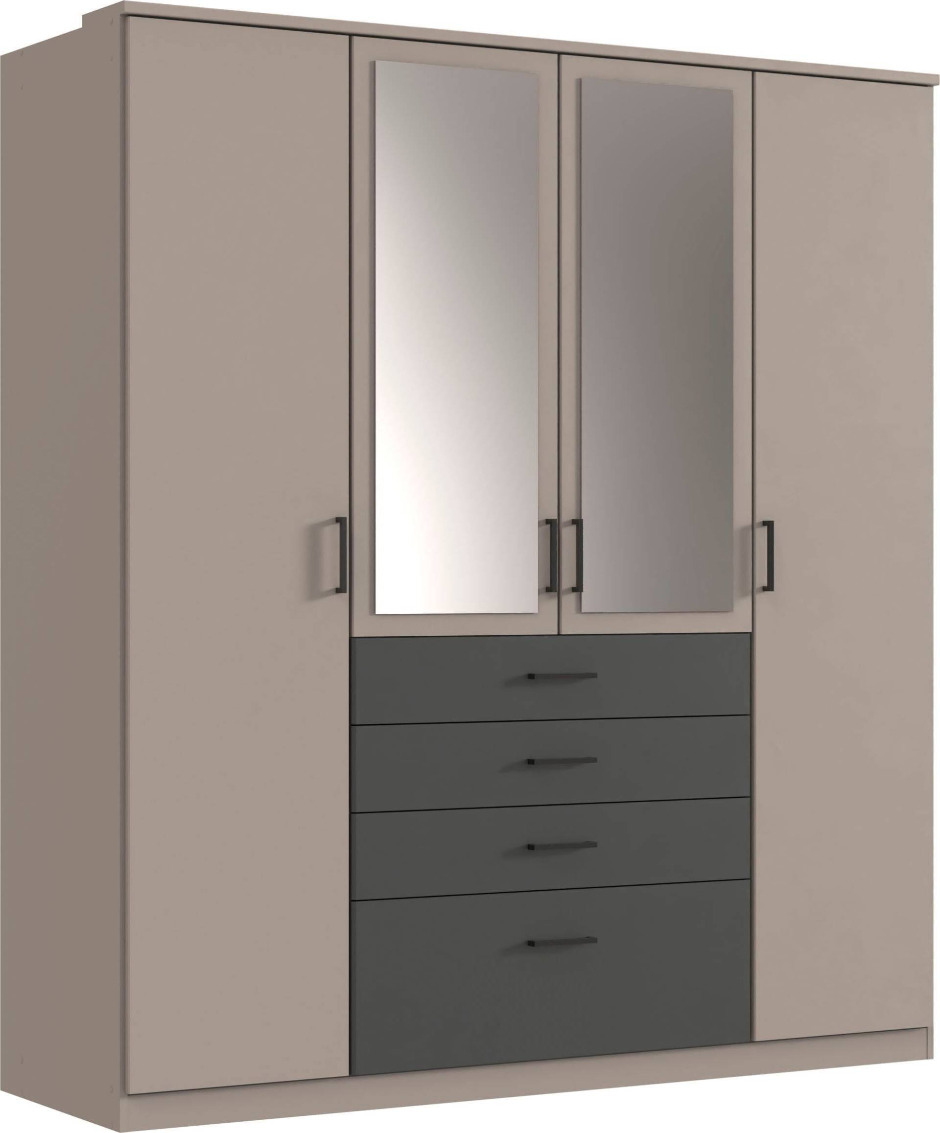 Wimex Kleiderschrank »Cottbus, in weiss oder grau modern kombiniert mit graphitfb.Schubladen«, (in 3 Grössen, schwarze Griffe, Made in Germany), mit 4 Schubladen, wahlweise mit oder ohne Spiegel von Wimex