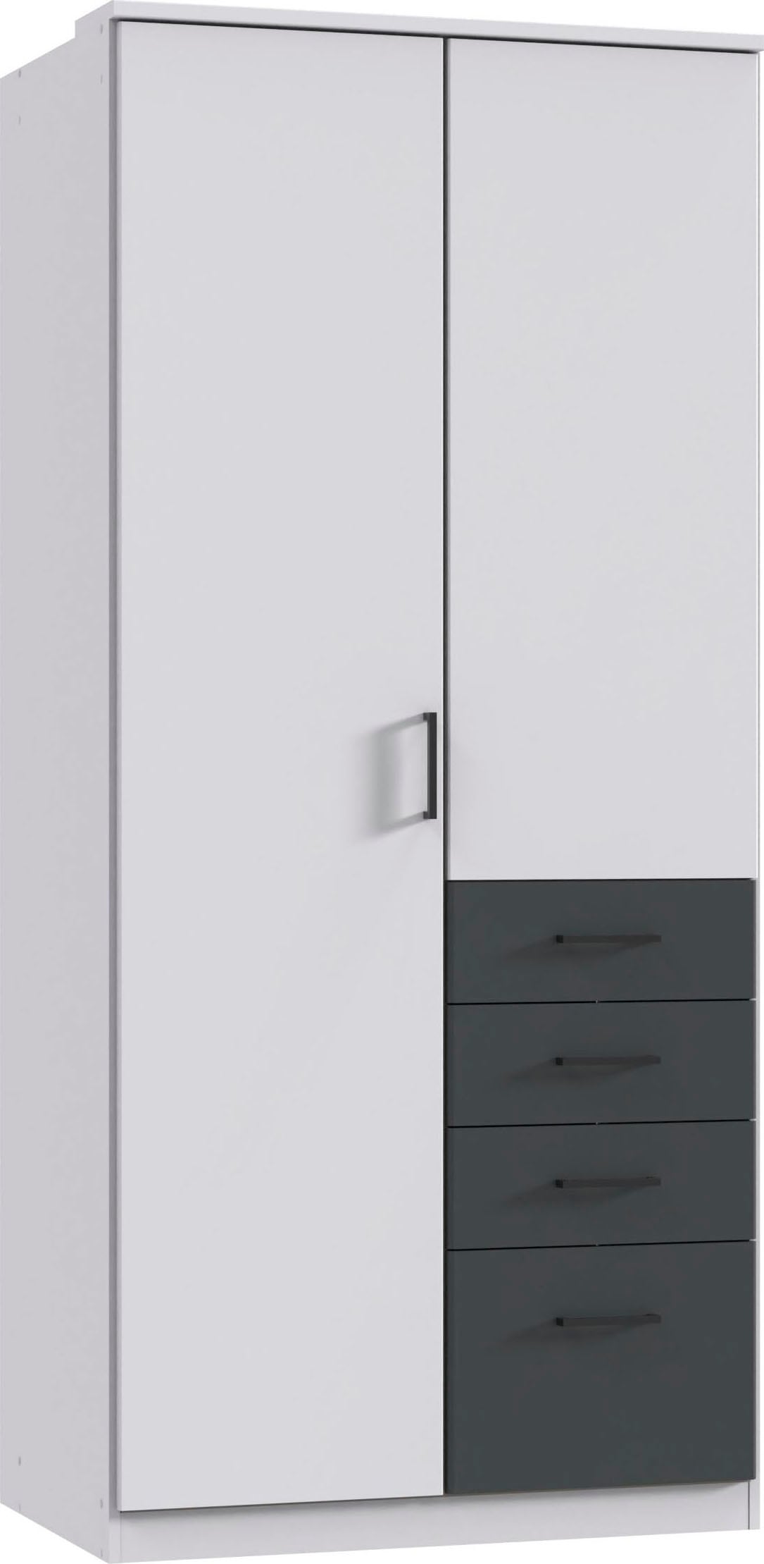 Wimex Kleiderschrank »Cottbus, in weiss oder grau modern kombiniert mit graphitfb.Schubladen«, (in 3 Grössen, schwarze Griffe, Made in Germany), mit 4 Schubladen, wahlweise mit oder ohne Spiegel von Wimex