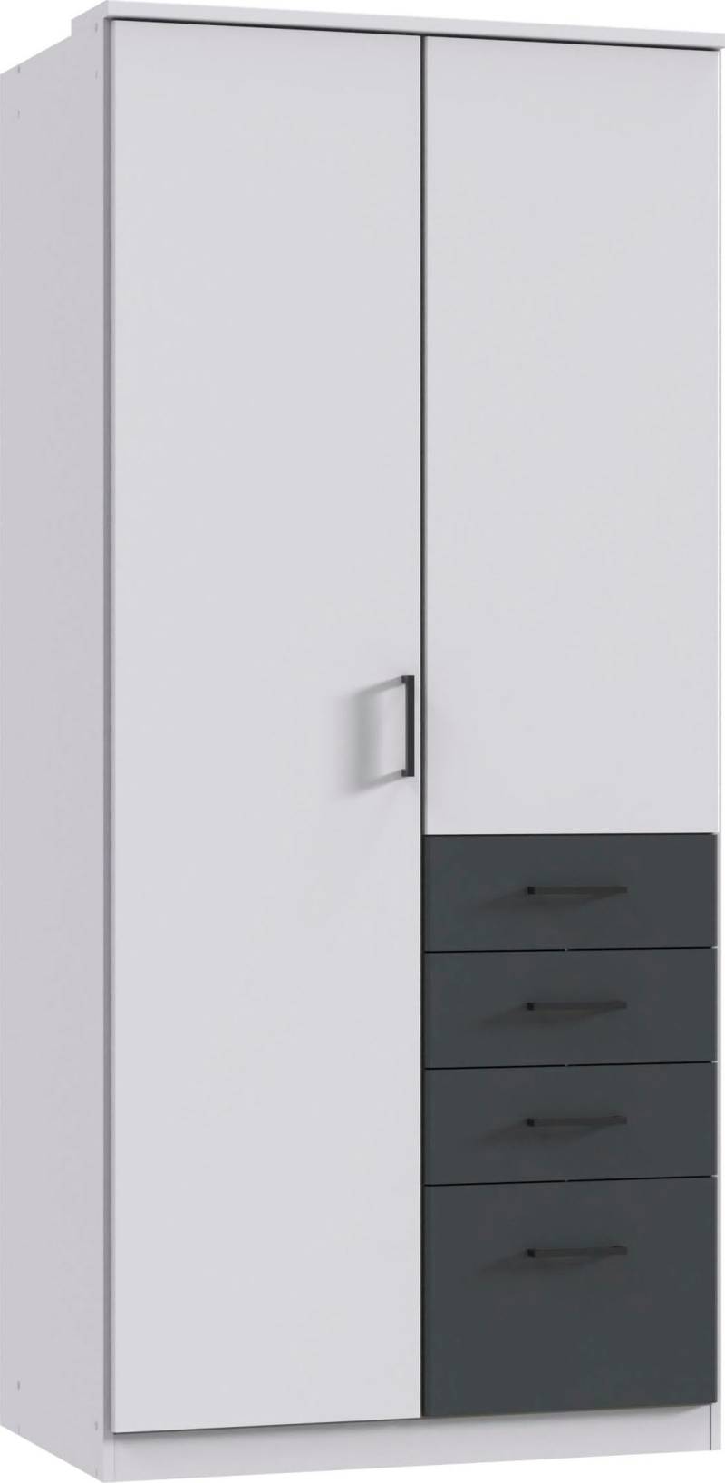 Wimex Kleiderschrank »Cottbus, in weiss oder grau modern kombiniert mit graphitfb.Schubladen«, (in 3 Grössen, schwarze Griffe, Made in Germany), mit 4 Schubladen, wahlweise mit oder ohne Spiegel von Wimex